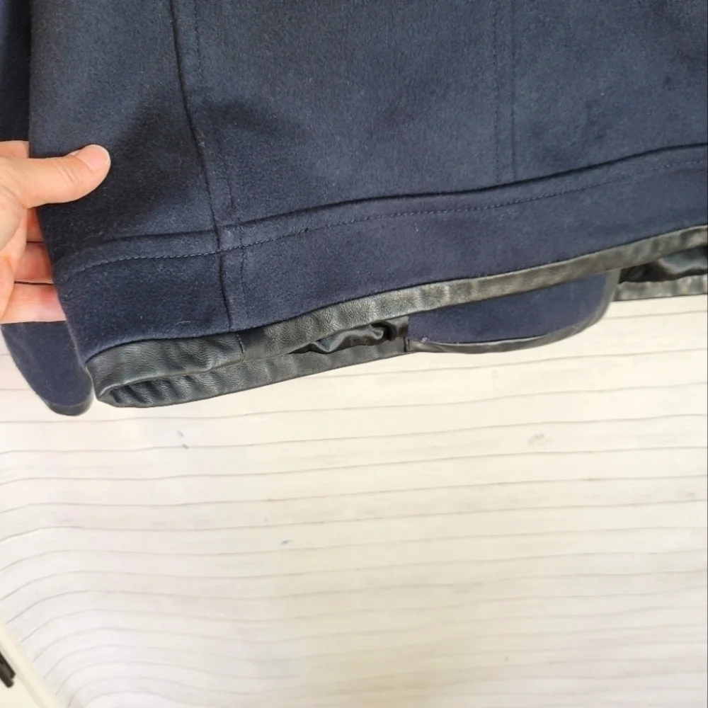 J.CREW COLLECTION NAVY WOOL & BLACK LEATHER TRIM PEACOAT, SZ 6 - Picture 9 of 14